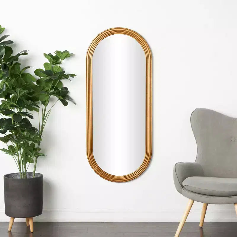 Specchio da parete ovale con cornice intagliata tridimensionale, 51" x 22", Marrone