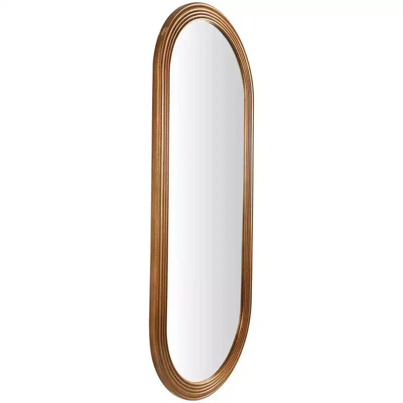 Specchio da parete ovale con cornice intagliata tridimensionale, 51" x 22", Marrone