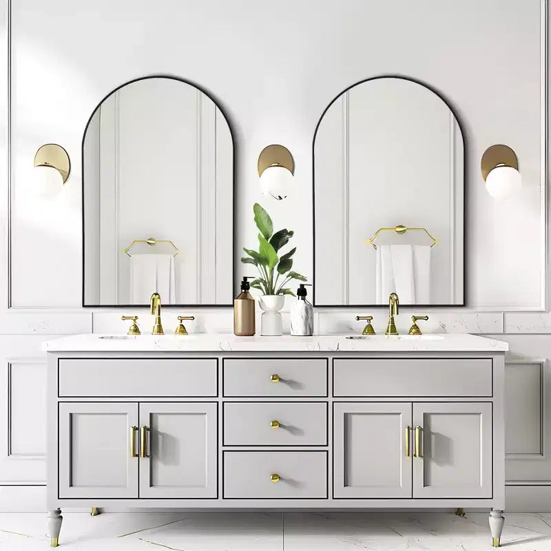 Dovelina 36H x 24W Modern Arch Bathroom Wall Mirror Metal Framed Vanity Mirror Decorative Leaning Mirror