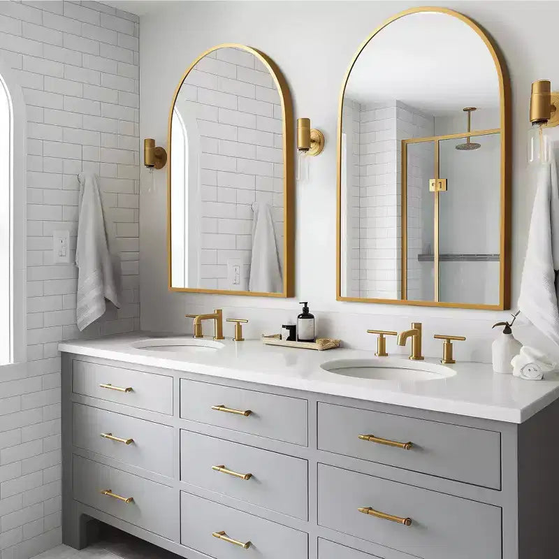 Specchio da Parete ad Arco 36" x 24" con Cornice in Metallo