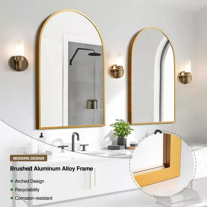 Specchio da Parete ad Arco 36" x 24" con Cornice in Metallo