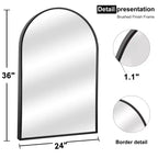 Specchio da Parete ad Arco 36" x 24" con Cornice in Metallo