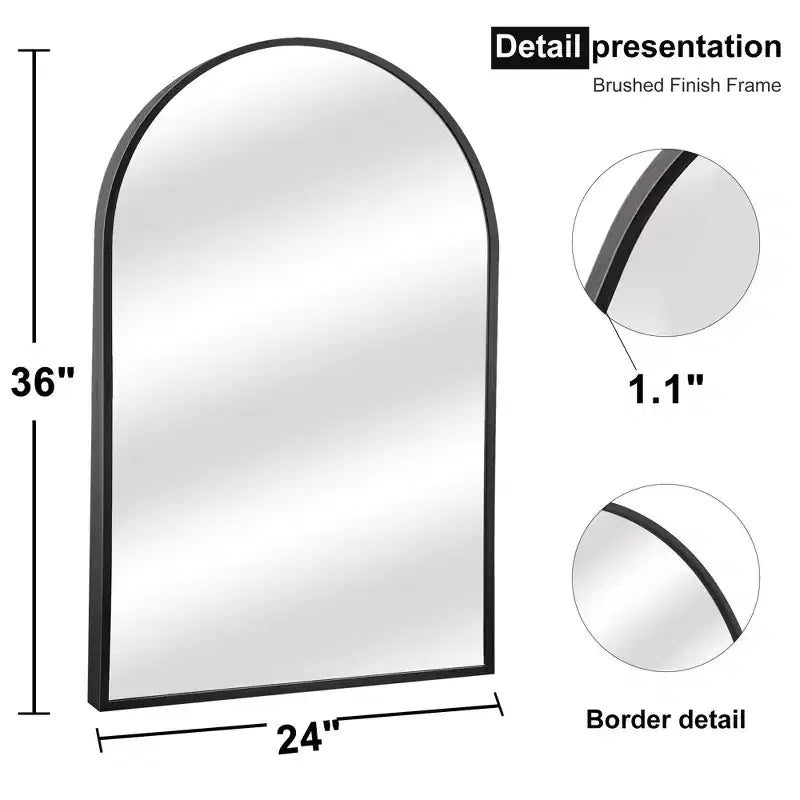 Specchio da Parete ad Arco 36" x 24" con Cornice in Metallo