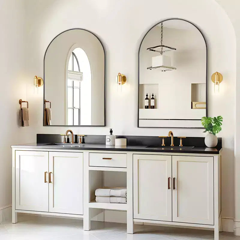 Specchio da Parete ad Arco 36" x 24" con Cornice in Metallo