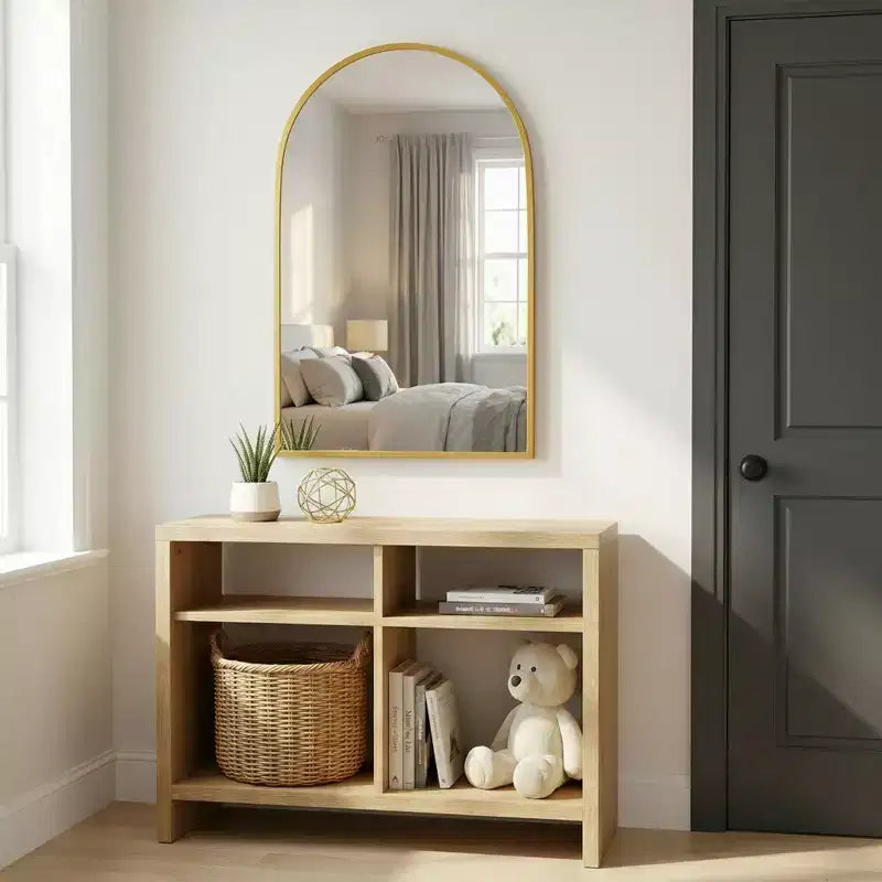 Specchio da Parete ad Arco 36" x 24" con Cornice in Metallo