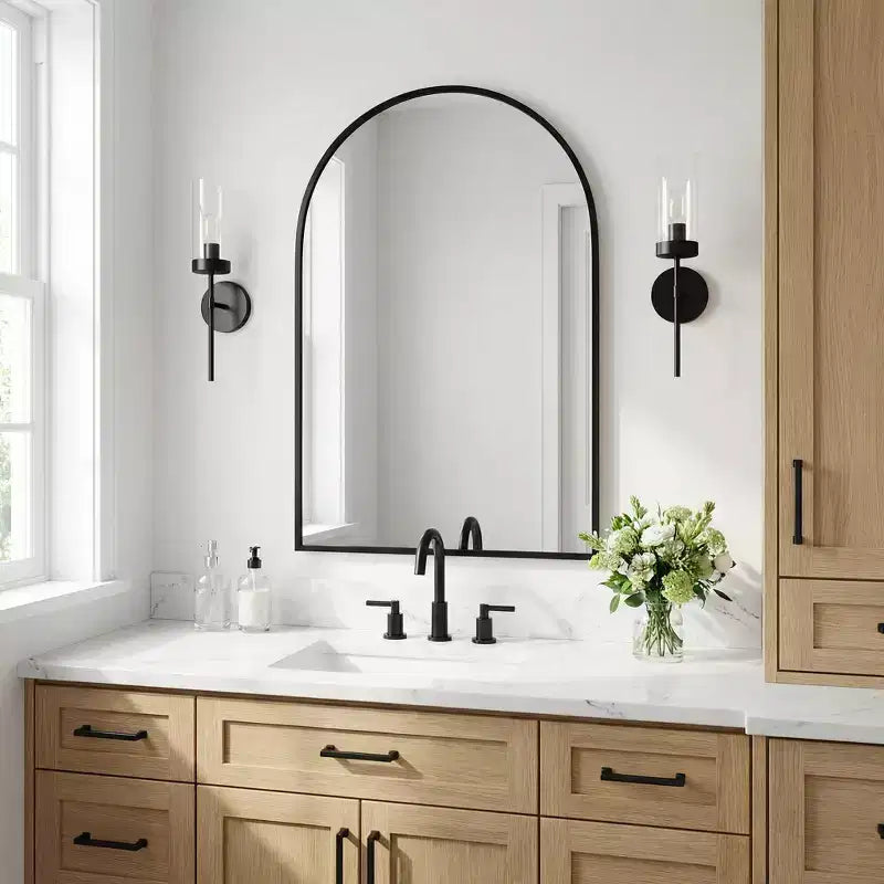 Specchio da Parete ad Arco 36" x 24" con Cornice in Metallo