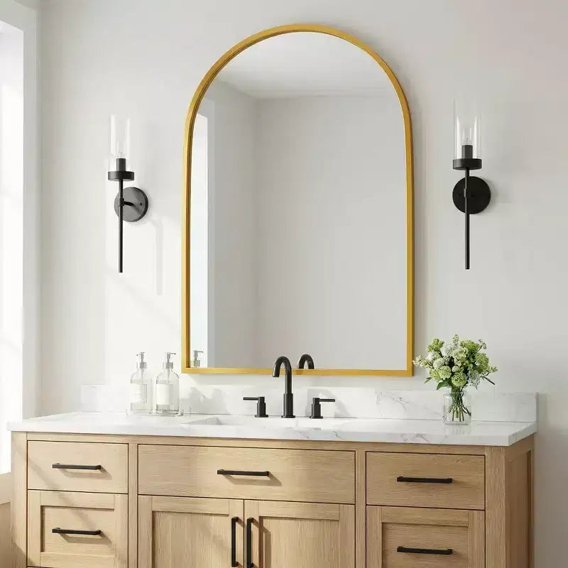 Specchio da Parete ad Arco 36" x 24" con Cornice in Metallo
