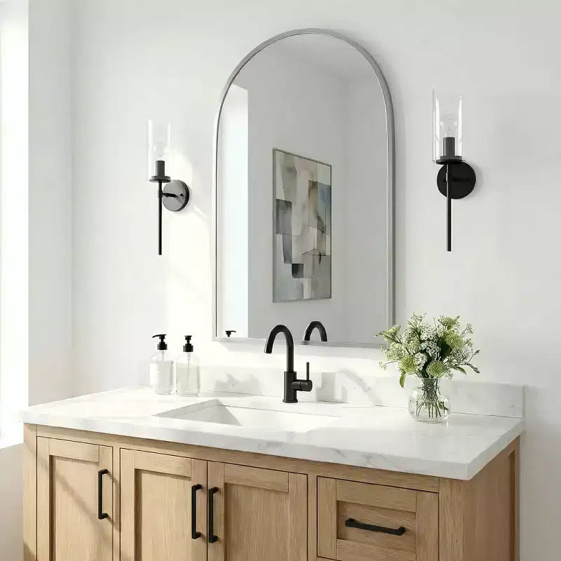 Specchio da Parete ad Arco 36" x 24" con Cornice in Metallo