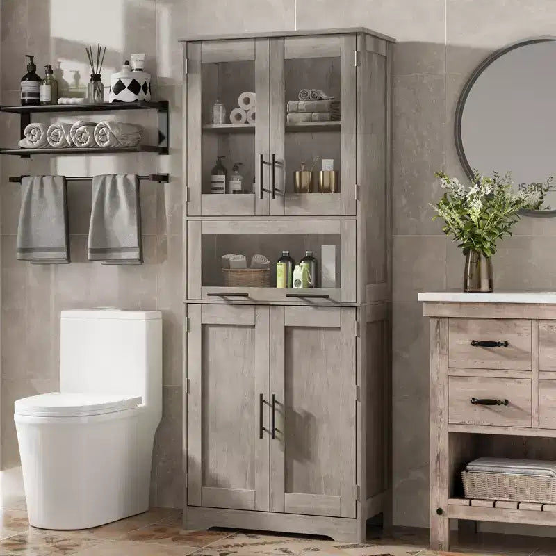 Tall Bathroom Cabinet, Freestanding Linen Storage Cabinet with Doors and Adjustable Shelves for Kitchen, Pantry, Living Room