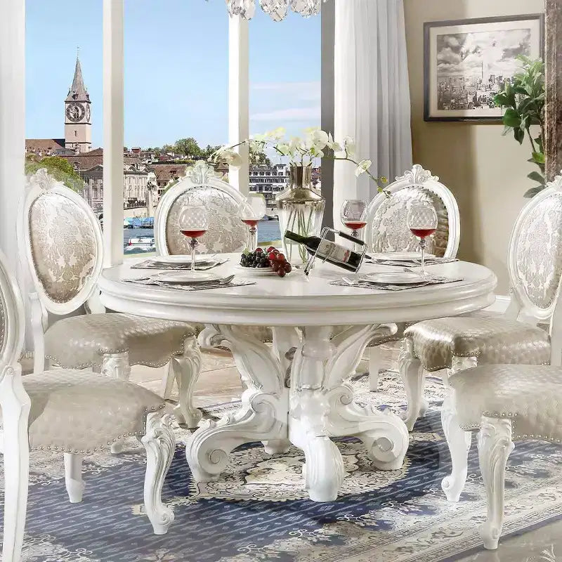 Tavolo da Pranzo Rotondo su Piedistallo da 152 cm – 6 posti, finitura Bianca