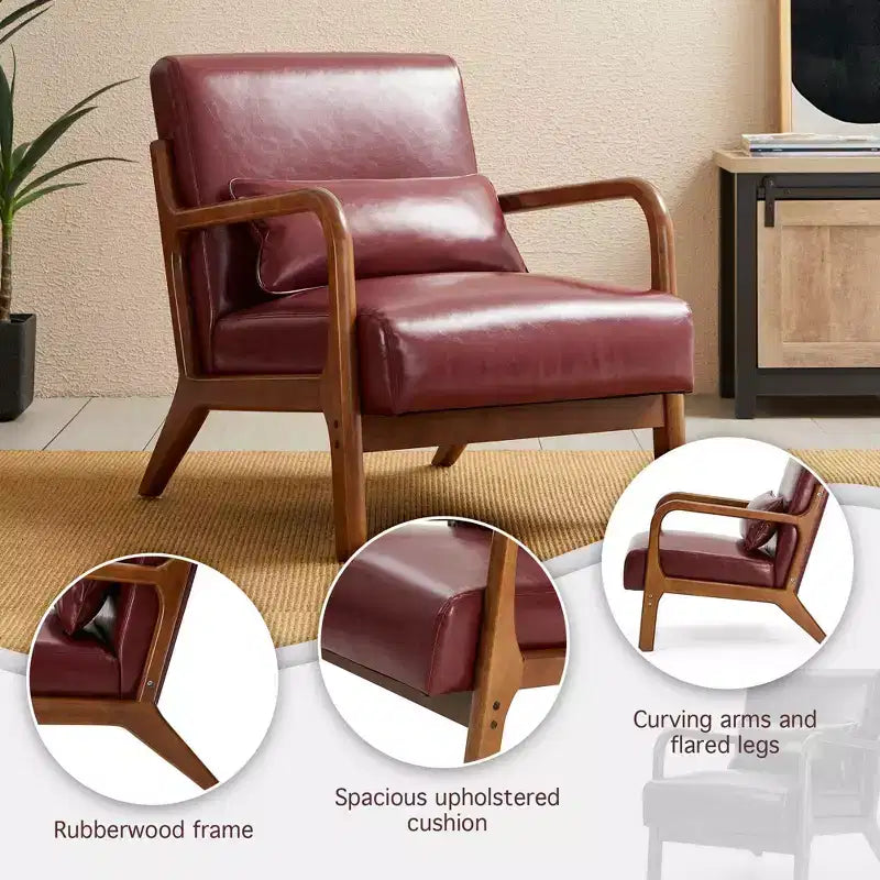 Poltrona d'accento Mid-Century Modern con rivestimento in pelle PU