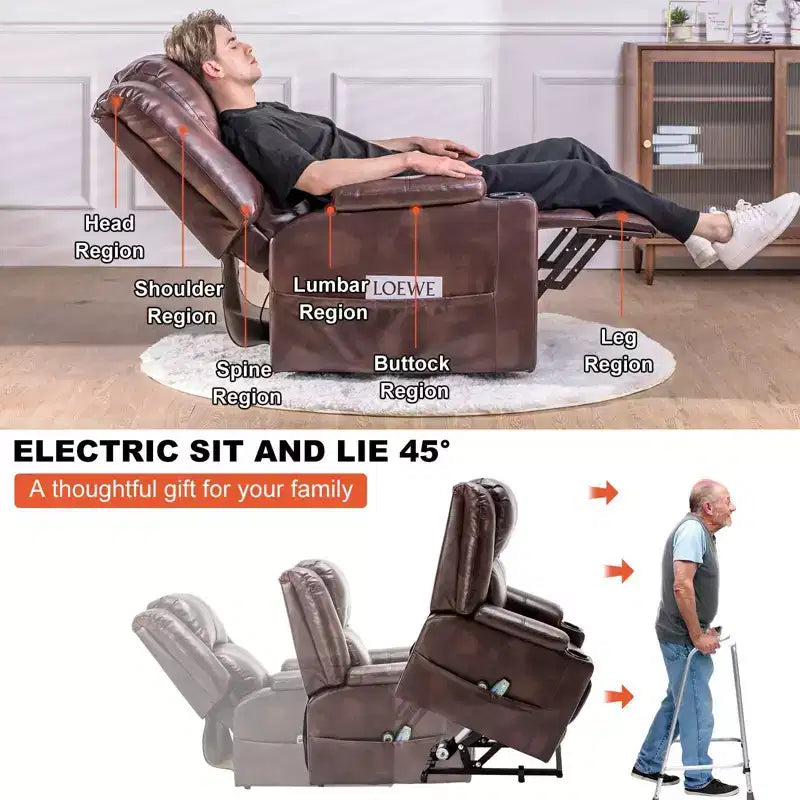 Poltrona reclinabile massaggiante Power Lift – Similpelle, Marrone