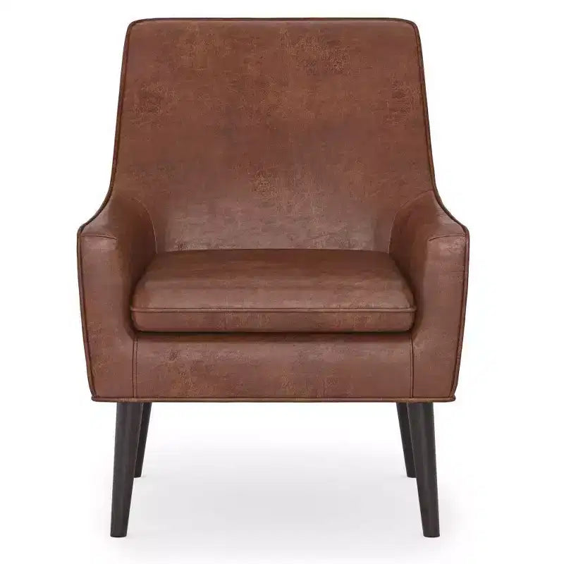 Poltrona accentata marrone sella anticato – Similpelle, gambe in legno di hevea