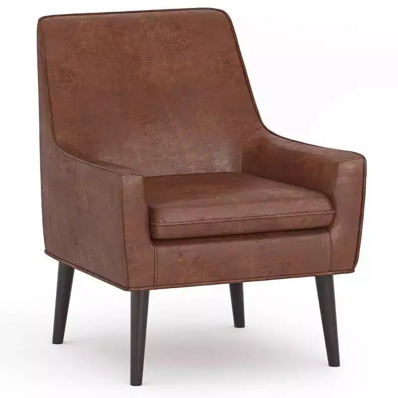 Poltrona accentata marrone sella anticato – Similpelle, gambe in legno di hevea