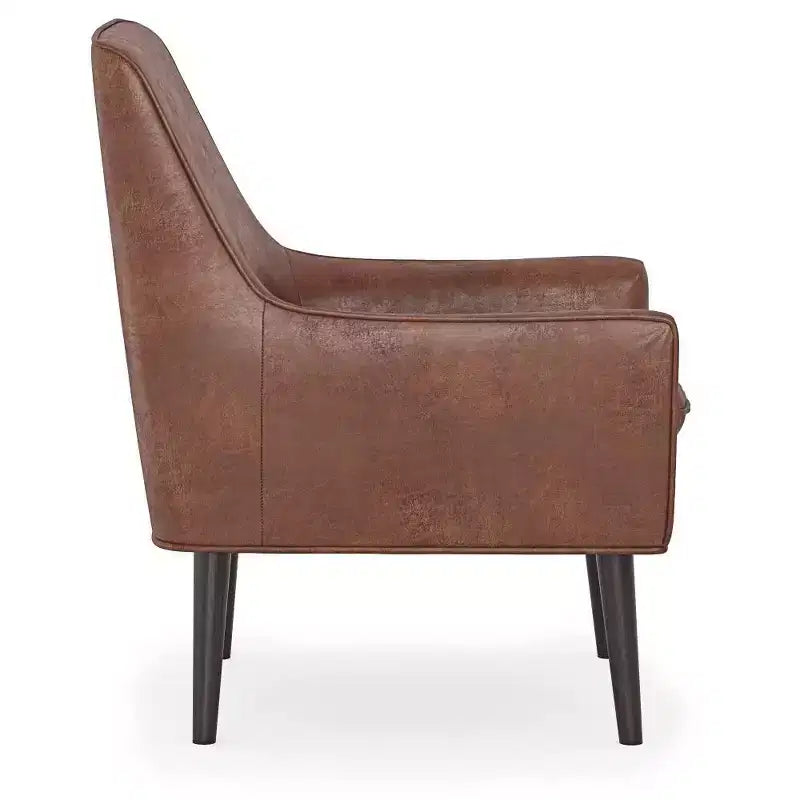 Poltrona accentata marrone sella anticato – Similpelle, gambe in legno di hevea