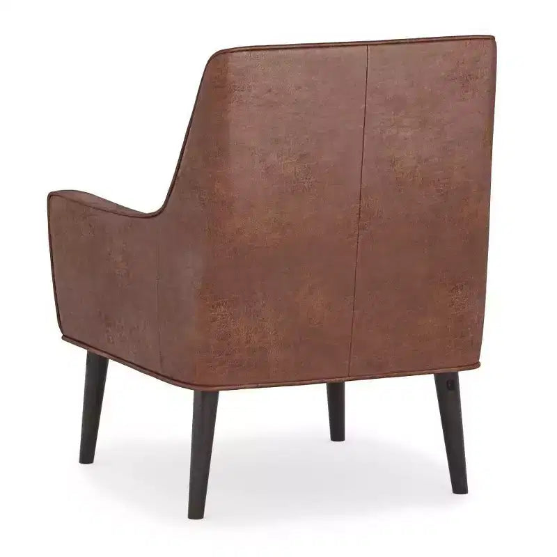 Poltrona accentata marrone sella anticato – Similpelle, gambe in legno di hevea