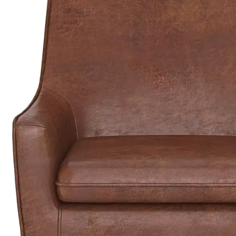Poltrona accentata marrone sella anticato – Similpelle, gambe in legno di hevea