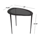 Tavolino ovale con base in alluminio e piano in vetro