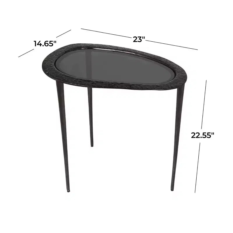 Tavolino ovale con base in alluminio e piano in vetro