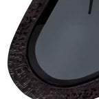 Tavolino ovale con base in alluminio e piano in vetro