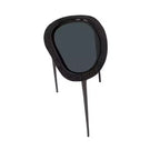 Tavolino ovale con base in alluminio e piano in vetro