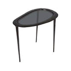 Tavolino ovale con base in alluminio e piano in vetro