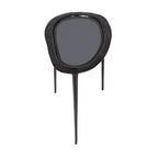 Tavolino ovale con base in alluminio e piano in vetro