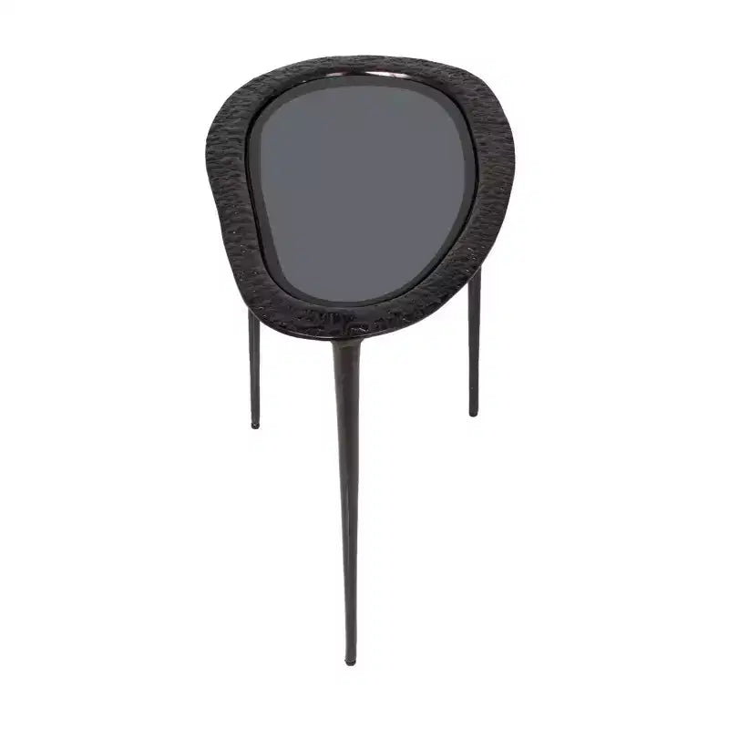 Tavolino ovale con base in alluminio e piano in vetro