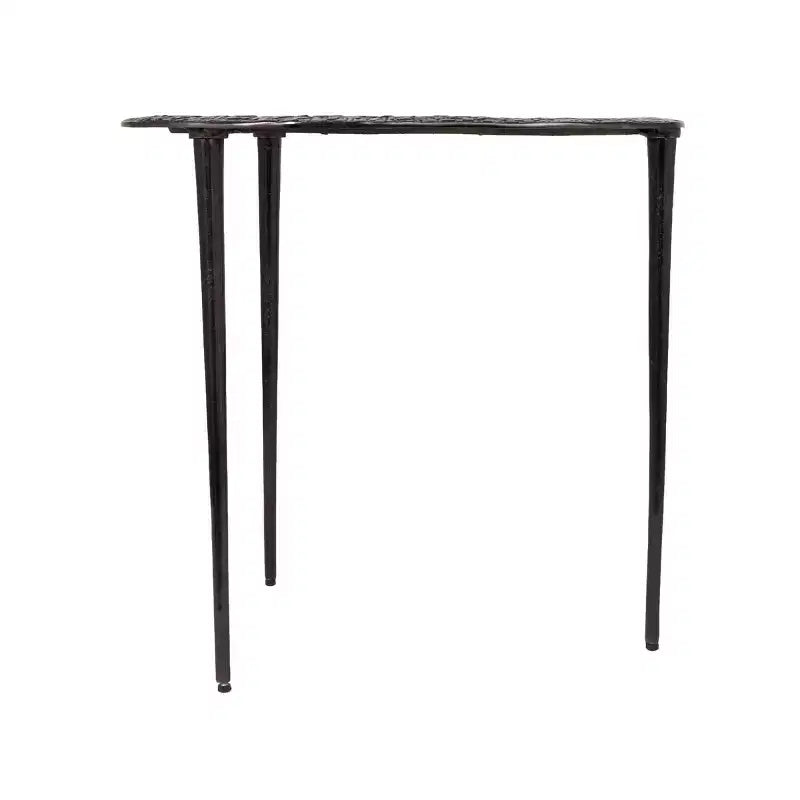 Tavolino ovale con base in alluminio e piano in vetro