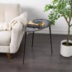 Tavolino ovale con base in alluminio e piano in vetro