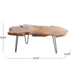 Tavolino da Caffè in Legno Teak Bordo Naturale con Gambe a Forcina in Metallo Nero