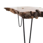Tavolino da Caffè in Legno Teak Bordo Naturale con Gambe a Forcina in Metallo Nero