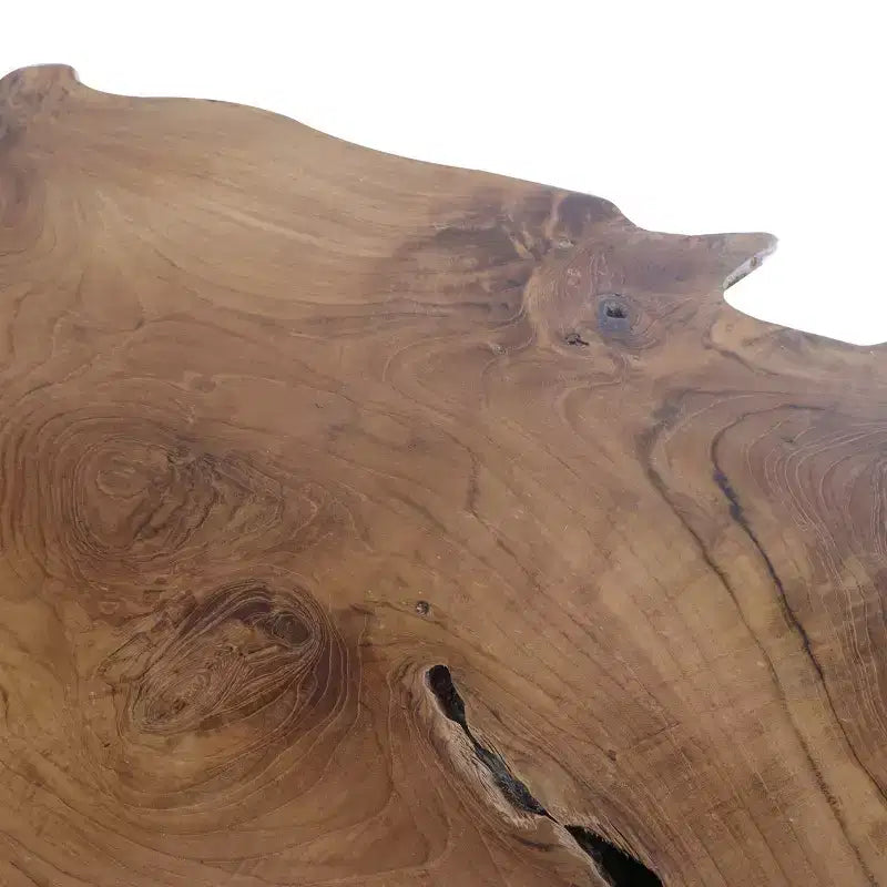 Tavolino da Caffè in Legno Teak Bordo Naturale con Gambe a Forcina in Metallo Nero