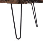Tavolino da Caffè in Legno Teak Bordo Naturale con Gambe a Forcina in Metallo Nero