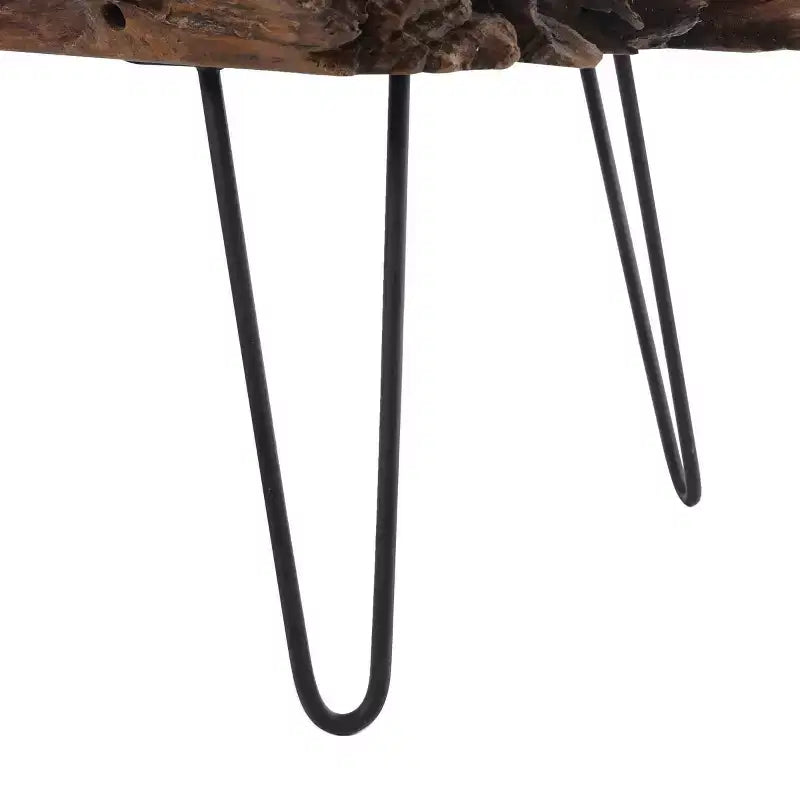 Tavolino da Caffè in Legno Teak Bordo Naturale con Gambe a Forcina in Metallo Nero
