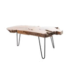 Tavolino da Caffè in Legno Teak Bordo Naturale con Gambe a Forcina in Metallo Nero