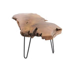 Tavolino da Caffè in Legno Teak Bordo Naturale con Gambe a Forcina in Metallo Nero