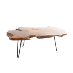 Tavolino da Caffè in Legno Teak Bordo Naturale con Gambe a Forcina in Metallo Nero