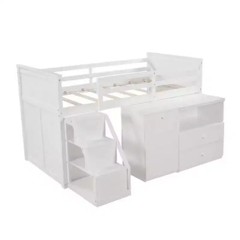Acme Furniture 79" Loft Bed Wyatt Loft and Bunk Bed White : Full Size, Wood Frame, No Box Spring Needed
