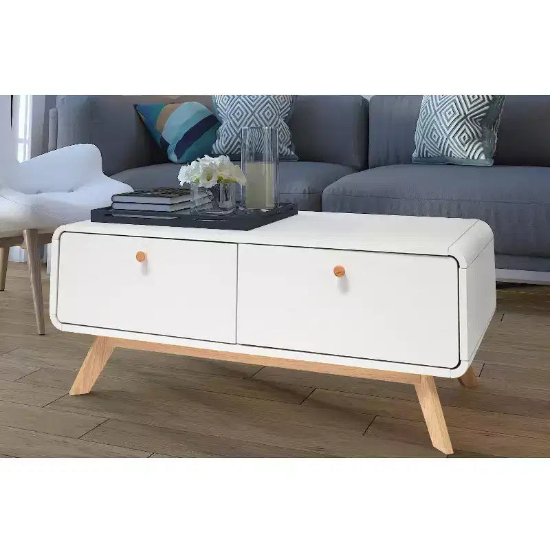 Mobile TV con 2 cassetti e console d'intrattenimento in stile scandinavo, bianco