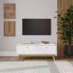 Mobile TV con 2 cassetti e console d'intrattenimento in stile scandinavo, bianco