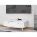 Mobile TV con 2 cassetti e console d'intrattenimento in stile scandinavo, bianco