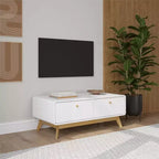 Mobile TV con 2 cassetti e console d'intrattenimento in stile scandinavo, bianco