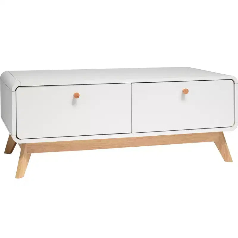 Mobile TV con 2 cassetti e console d'intrattenimento in stile scandinavo, bianco