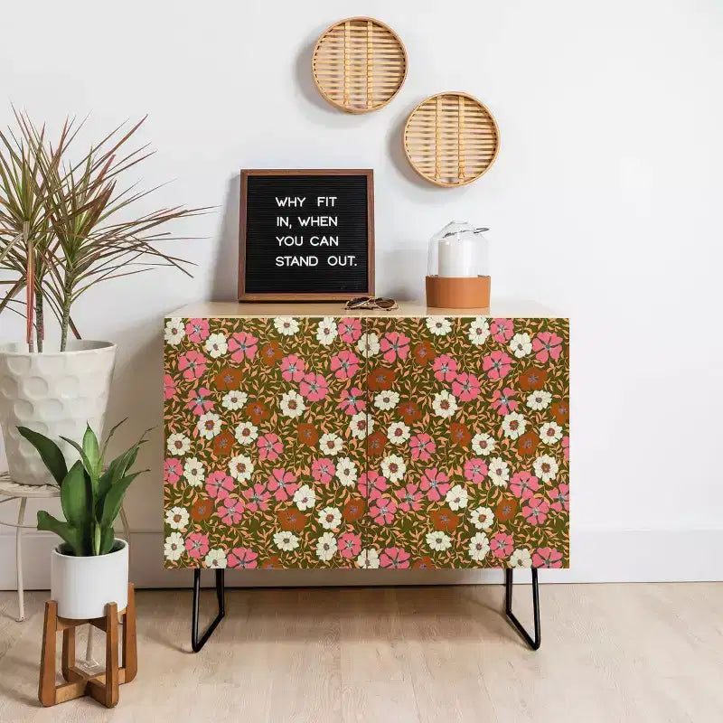 Credenza Jirra motivo floreale oliva