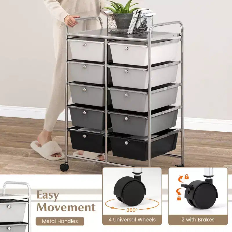 Carrello portatutto a 10 cassetti con ruote bloccabili