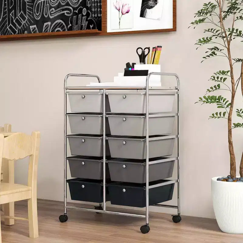Carrello portatutto a 10 cassetti con ruote bloccabili