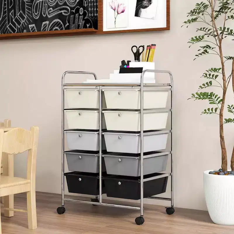 Carrello portatutto a 10 cassetti con ruote bloccabili