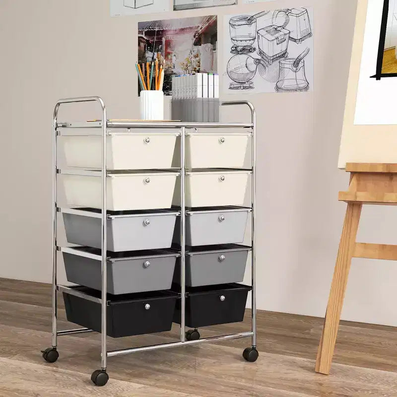Carrello portatutto a 10 cassetti con ruote bloccabili