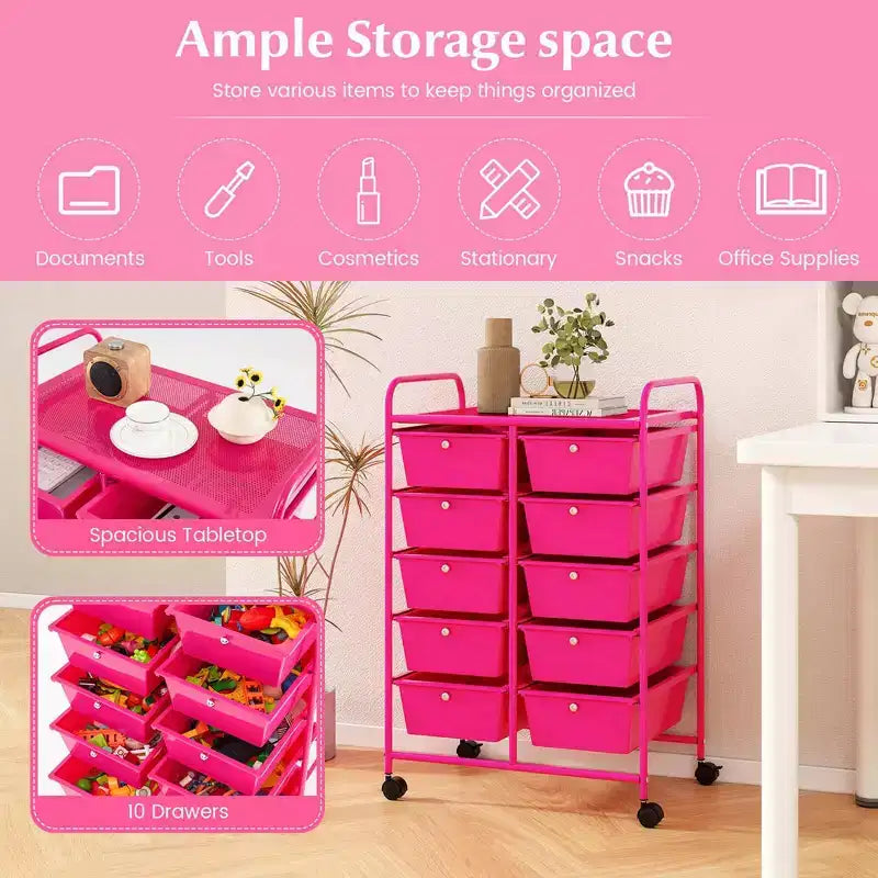Carrello portatutto a 10 cassetti con ruote bloccabili